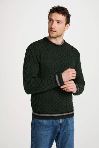 Inishbeg Mens Stripe Crewneck Sweater, Green