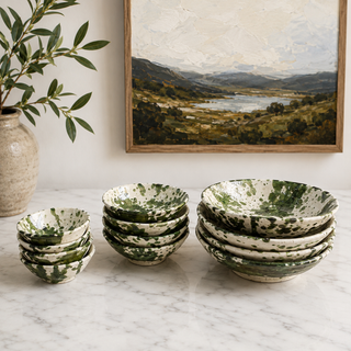 Handmade Green Splatter Ceramic Bowl | Rustic Moroccan Serving Bowl