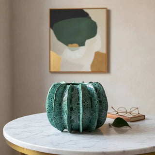 Sculptural Green Ceramic Vase Handmade Moroccan Artisan Vessel