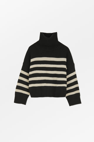 Silene Turtleneck Merino Sweater, Black & Sand Stripe