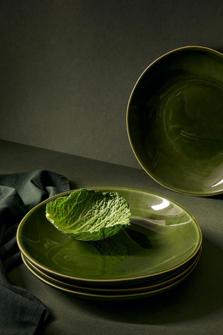 Dadasi Stoneware Dinner Plates, Set of 4; Matte & Gloss Green