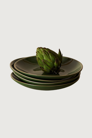 Dadasi Stoneware Dinner Plates, Set of 4; Matte & Gloss Green