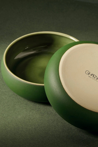 Ewa Stoneware Tapas Bowl, 5.9"; set of 4; Matte & Gloss Green