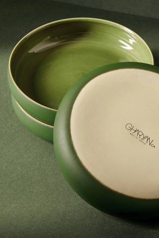 Edan Stoneware Salad / Pasta Plate, 7.9"; Set of 4; Matte & Gloss Green