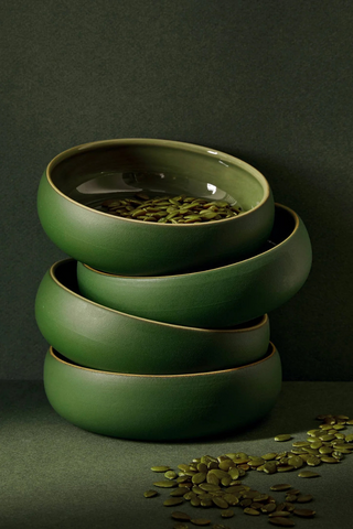 Ewa Stoneware Tapas Bowl, 5.9"; set of 4; Matte & Gloss Green