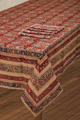 Red & Blue Block Print Tablecloth