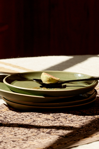 Epa Stoneware Flat Dessert Plate, 7.9"; Set of 4; Matte & Gloss Green