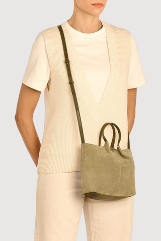 Nina Suede Leather Crossbody, Bamboo