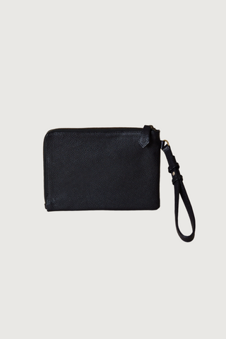 Bly Pebbled Leather Clutch, Black