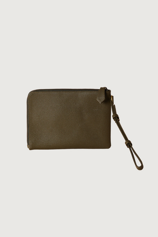 Bly Pebbled Leather Clutch, Hunter Green