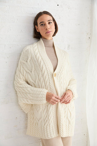 Knocknarea Ladies Merino Wrap Cardigan, Cream