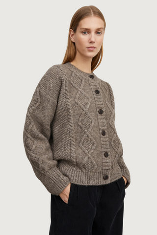 Agnete Merino Wool Cardigan, Light Brown