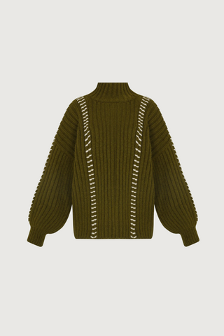 Mayu Alpaca Wool Sweater, Olive & Ivory