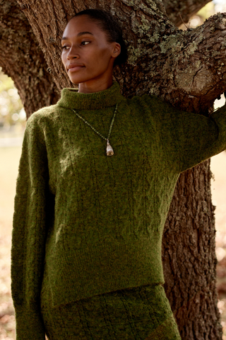 Sola Wool-Blend Turtleneck Sweater, Moss Green