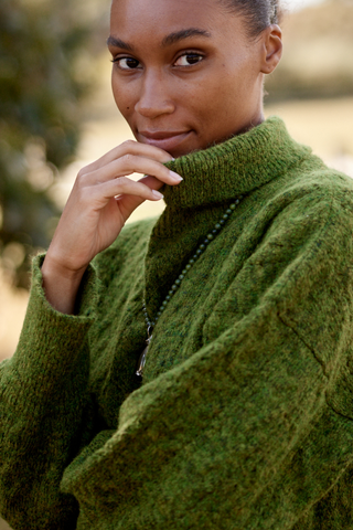 Sola Wool-Blend Turtleneck Sweater, Moss Green