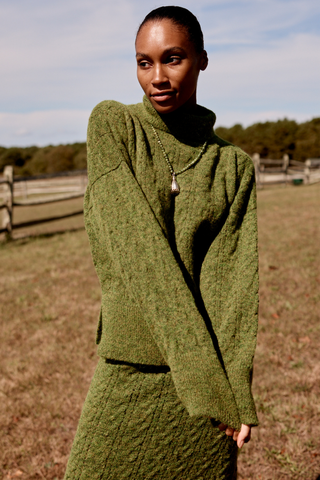 Sola Wool-Blend Turtleneck Sweater, Moss Green