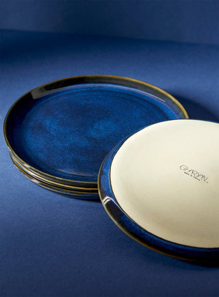 Edan Stoneware Flat Dinner Plates 11.2", Set of 4; Indigo
