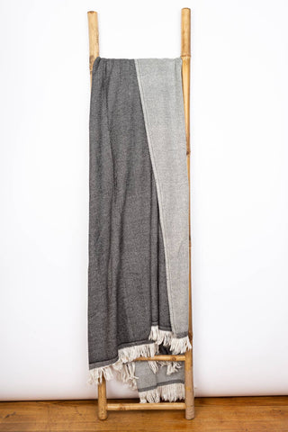 Herringbone Cashmere Throw Blanket, Charcoal