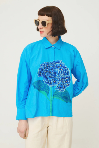 Greta Hand-Embroidered Hydrangea Shirt