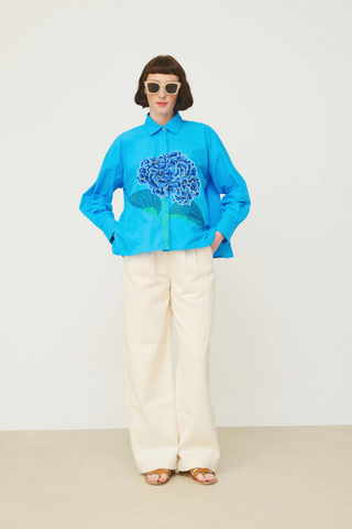 Greta Hand-Embroidered Hydrangea Shirt
