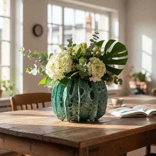 Sculptural Green Ceramic Vase Handmade Moroccan Artisan Vessel