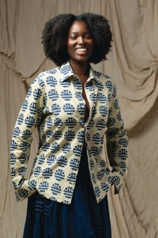 Cuffie Block Print Shirt, Ecru Mask