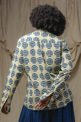 Cuffie Block Print Shirt, Ecru Mask