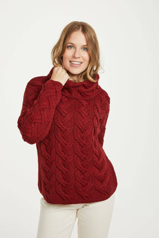 Kinsale Ladies Cable Knit Sweater, Rua Red