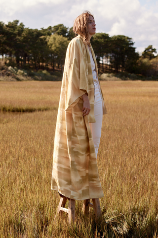 Vintage Silk Kimono, Ochre Cloudscape