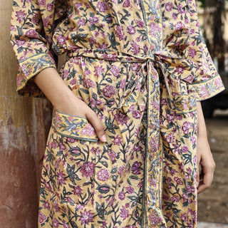 Block Printed Cotton Kimono Robe