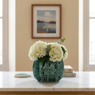 Sculptural Green Ceramic Vase Handmade Moroccan Artisan Vessel