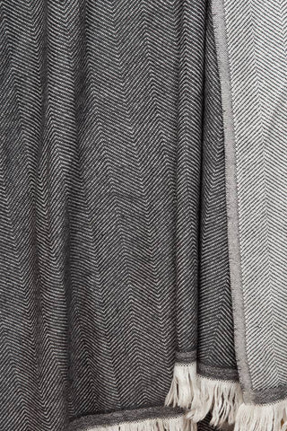 Herringbone Cashmere Throw Blanket, Charcoal