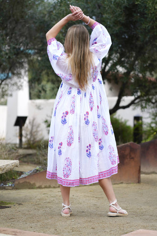 Mylah Midi Dress Block Printed White Multi