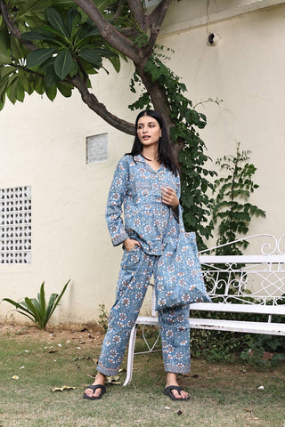 Block Printed Pajamas- 3 Piece Set
