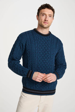 Inishbeg Mens Stripe Crewneck Sweater, Teal