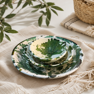 Handmade Green Splatter Ceramic Bowl | Rustic Moroccan Serving Bowl