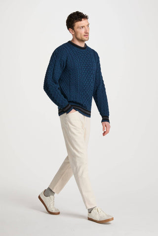 Inishbeg Mens Stripe Crewneck Sweater, Teal