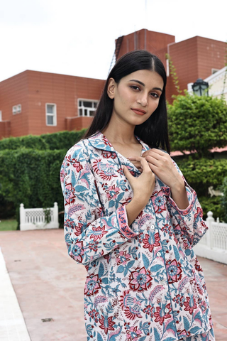 Block Printed Pajamas, Rose & Teal