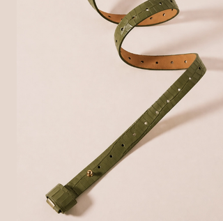 Iris Adjustable Leather Belt; Jungle Olive Croc Print