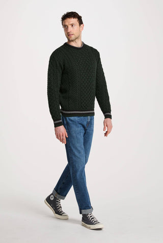 Inishbeg Mens Stripe Crewneck Sweater, Green