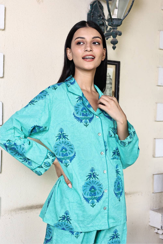 Block Printed Pajamas, Indian Green