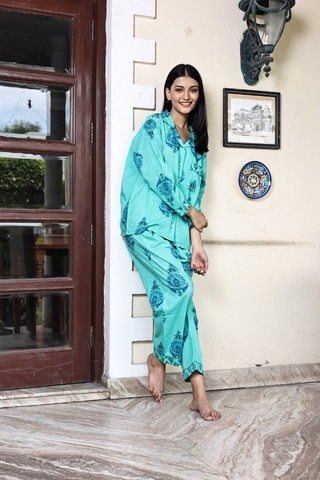 Block Printed Pajamas, Indian Green