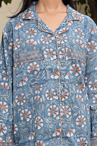 Block Printed Pajamas, Blue & Orange