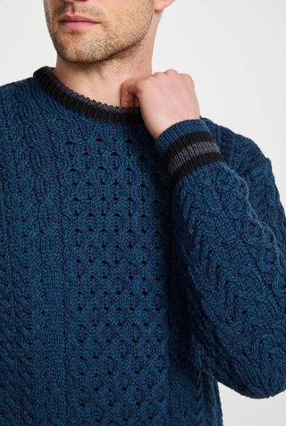 Inishbeg Mens Stripe Crewneck Sweater, Teal