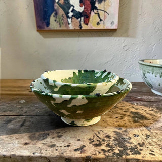 Handmade Green Splatter Ceramic Bowls | Rustic Moroccan Serving Bowls ( SET OF 6 )