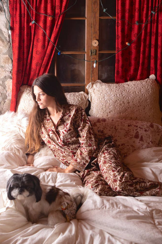 Block Printed Pajamas, Latte