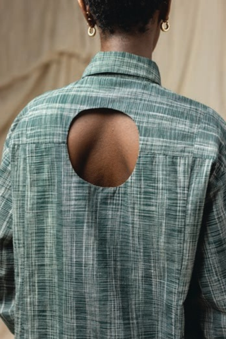 Pore Khadi Cotton Shirt, Evergreen Crosshatch