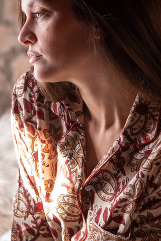 Block Printed Pajamas, Latte