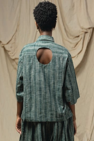 Pore Khadi Cotton Shirt, Evergreen Crosshatch