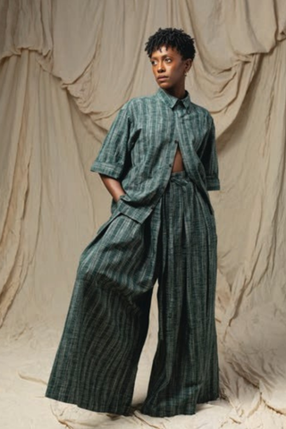 Pore Khadi Cotton Shirt, Evergreen Crosshatch